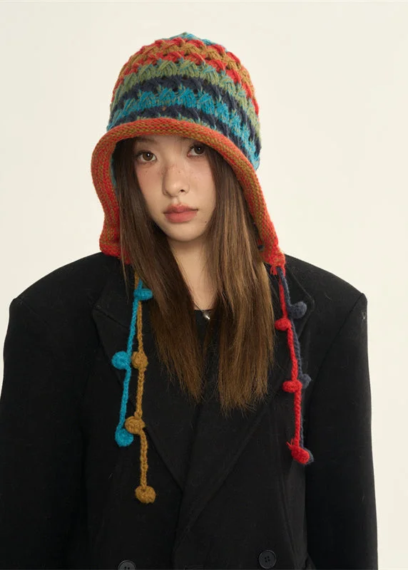 2024 New Style Red Blue Rdge Curl Warm Knitted Boonie Hat - Image 4