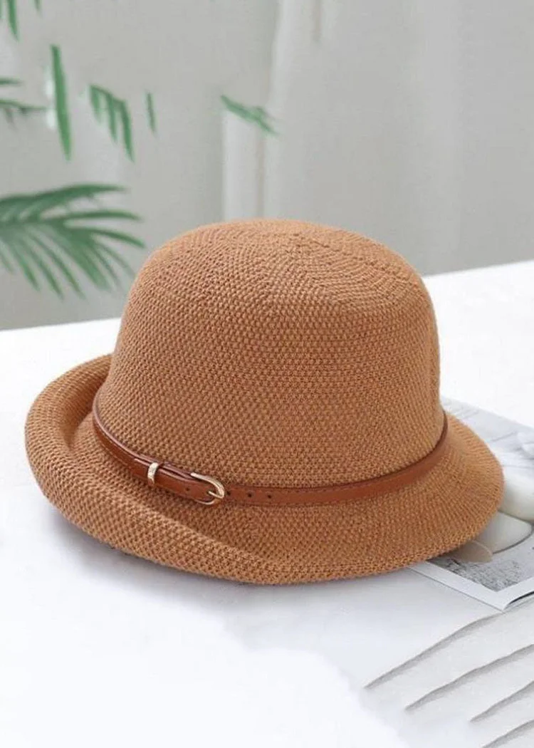 Boutique Khaki Leather Belt Linen Bucket Hat - Image 4