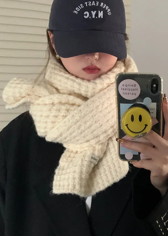 Korean Version Pink Versatile Warm Knit Woolen Scarf - Image 2