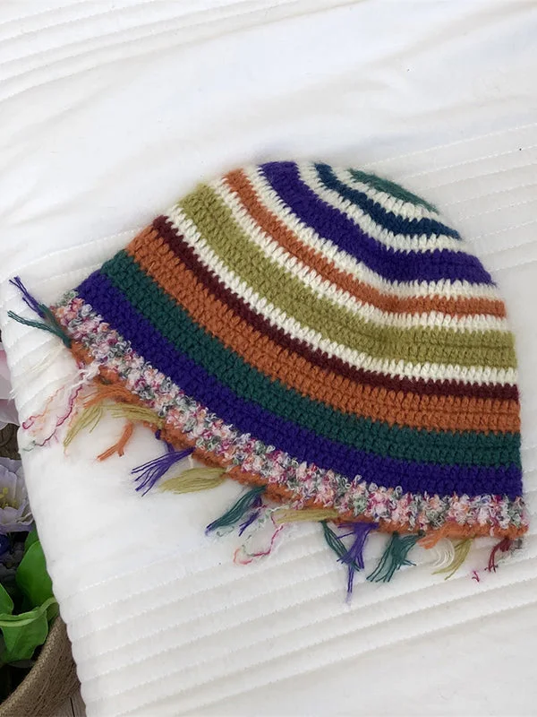 Fringed Striped Tasseled Bucket Hat - Image 6