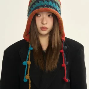 2024 New Style Red Blue Rdge Curl Warm Knitted Boonie Hat