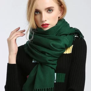 French Purple Tasseled Thick Warm Faux Cashmere Scarf