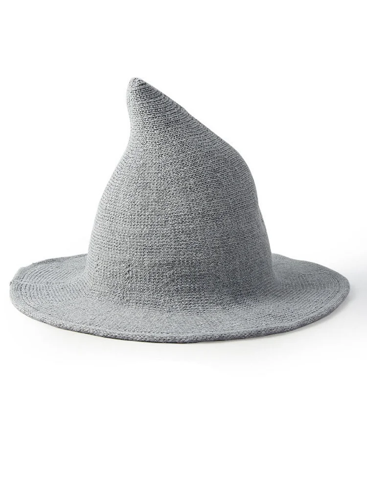 Simple Solid Color Knitted Wizard Hat - Image 6