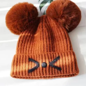 Cute Black Ear Warm Fleece Cotton Knit Bonnie Hat