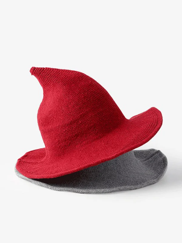 Simple Solid Color Knitted Wizard Hat - Image 5