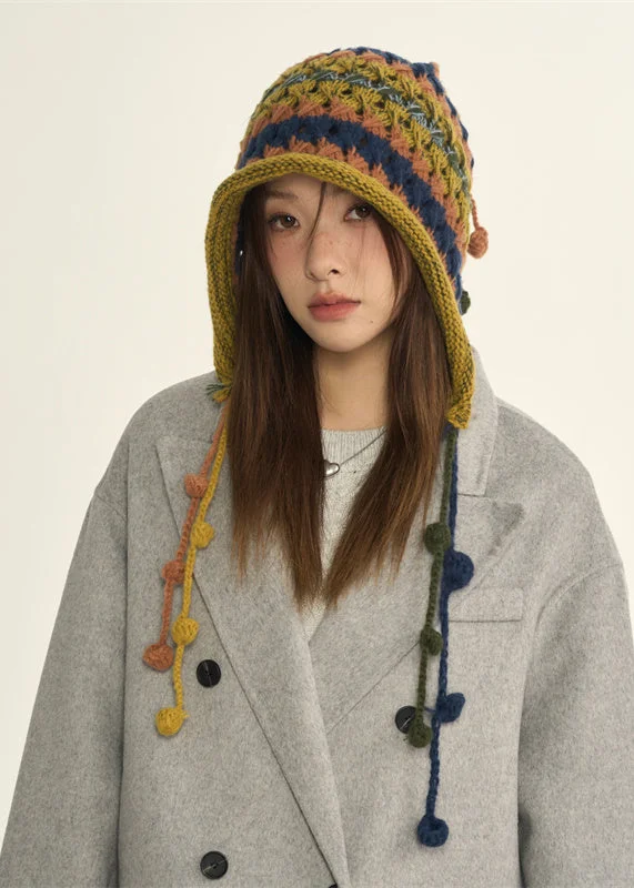 2024 New Style Red Blue Rdge Curl Warm Knitted Boonie Hat - Image 2