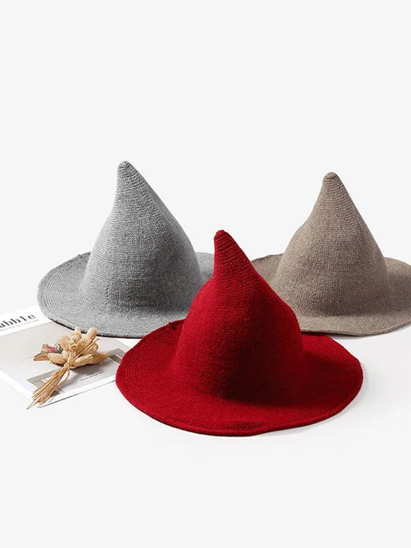 Simple Solid Color Knitted Wizard Hat - Image 8