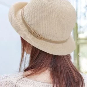 Boutique Khaki Leather Belt Linen Bucket Hat