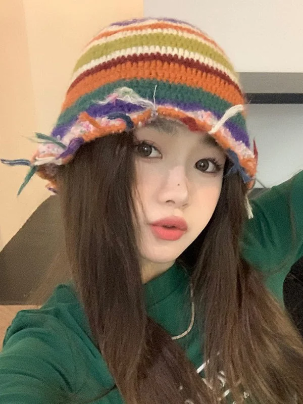 Fringed Striped Tasseled Bucket Hat - Image 7