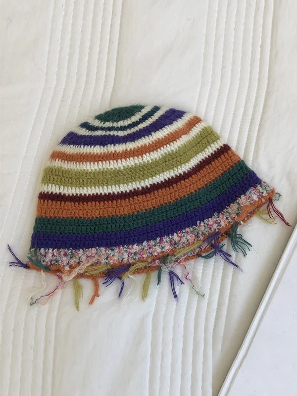 Fringed Striped Tasseled Bucket Hat - Image 3