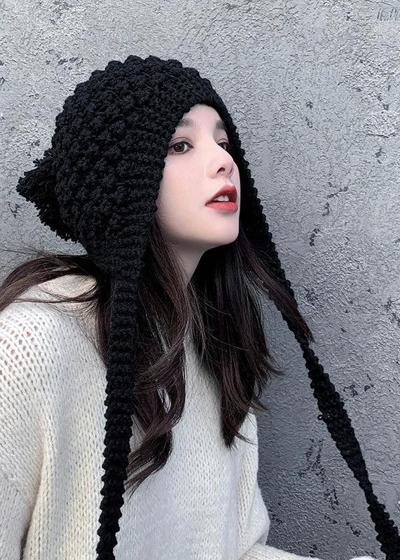 Chic Autumn And Winter Black Warm Knit Bonnie Hat - Image 5
