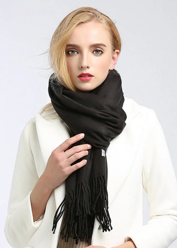 French Purple Tasseled Thick Warm Faux Cashmere Scarf - Image 4