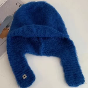 Vintage Blue Thick Knit One-piece Scarf Hat