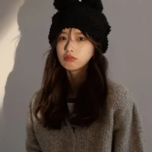 Modern White Rabbit Ears Warm Knit Bonnie Hat