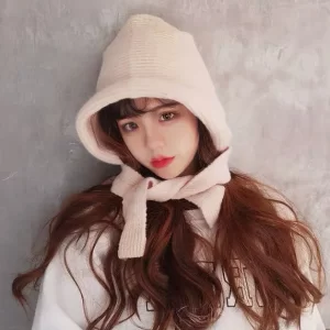 Handmade Grey Warm Cotton Knit Bonnie Hat