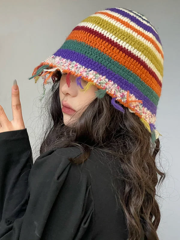 Fringed Striped Tasseled Bucket Hat - Image 8