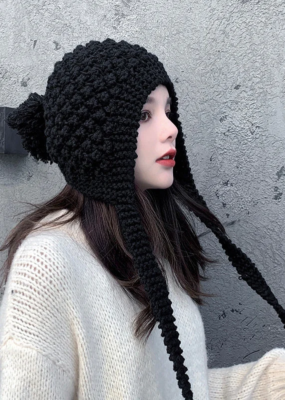 Chic Autumn And Winter Black Warm Knit Bonnie Hat - Image 4