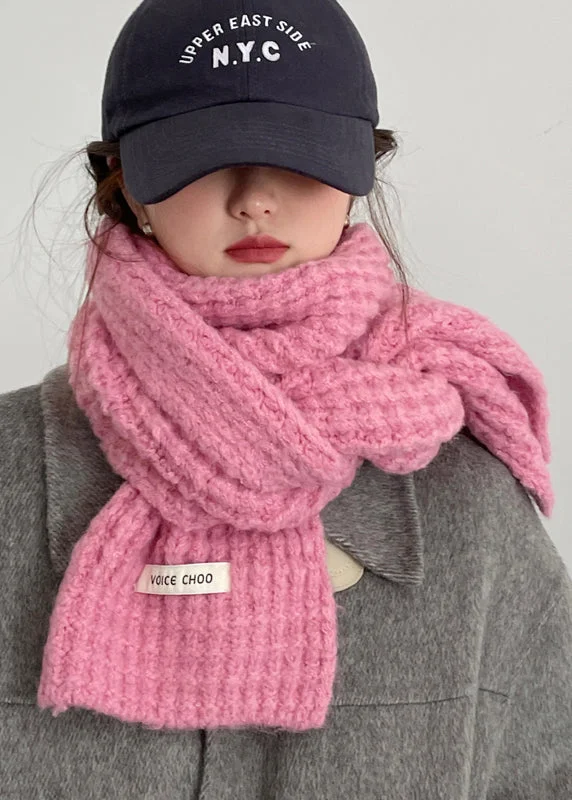 Korean Version Pink Versatile Warm Knit Woolen Scarf - Image 4