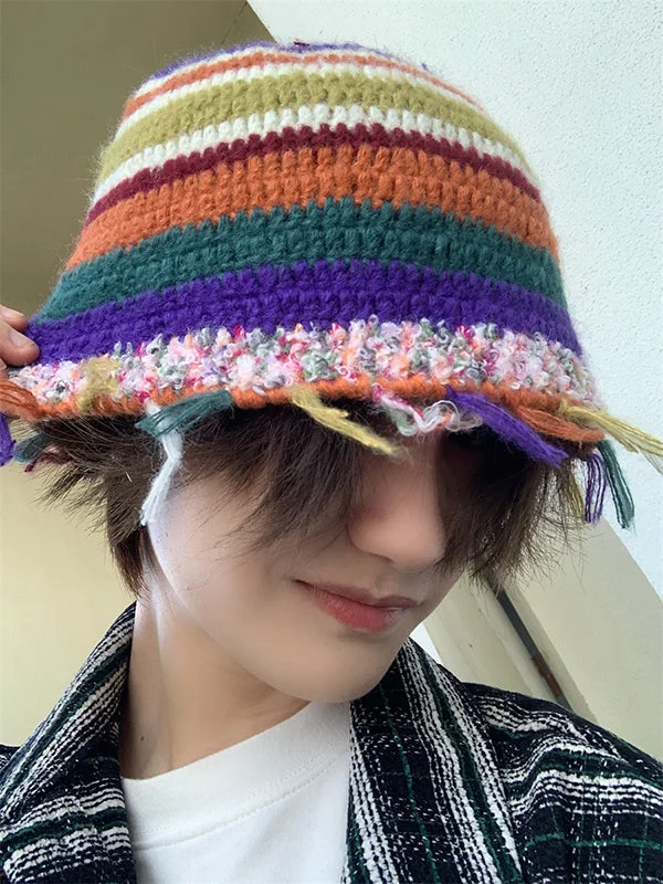 Fringed Striped Tasseled Bucket Hat - Image 4