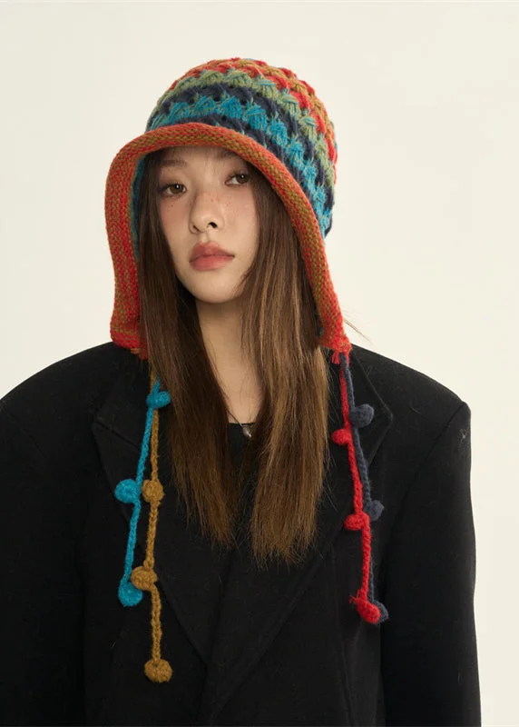 2024 New Style Red Blue Rdge Curl Warm Knitted Boonie Hat - Image 3