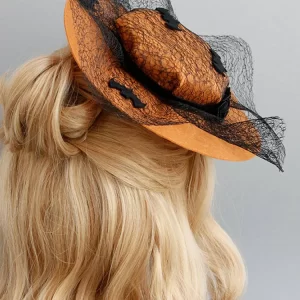 Orange Retro Halloween Lace Bat Hat