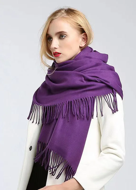 French Purple Tasseled Thick Warm Faux Cashmere Scarf - Image 2