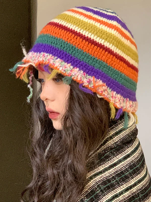 Fringed Striped Tasseled Bucket Hat - Image 14