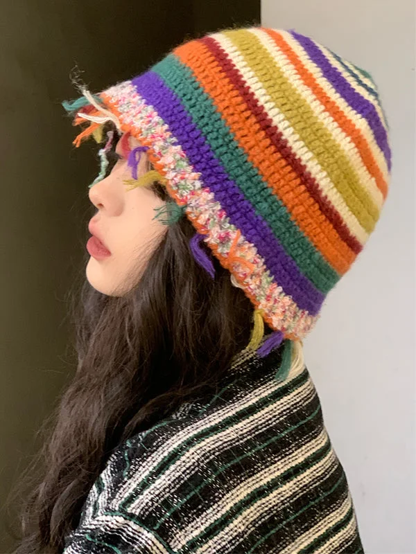 Fringed Striped Tasseled Bucket Hat - Image 11