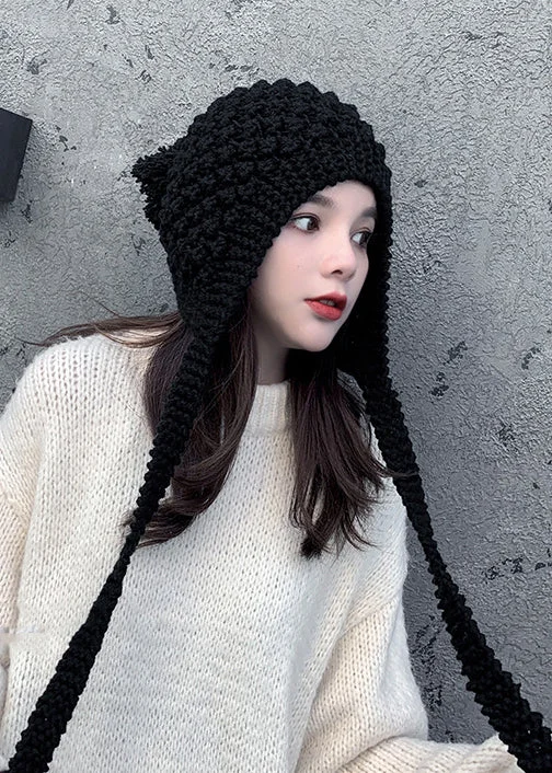Chic Autumn And Winter Black Warm Knit Bonnie Hat - Image 3