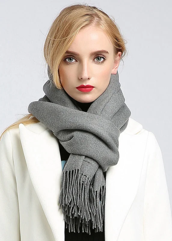 French Purple Tasseled Thick Warm Faux Cashmere Scarf - Image 5