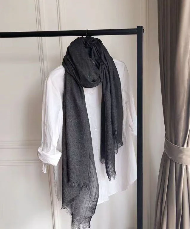 Italian Black Tasseled Versatile Cotton Scarf - Image 3