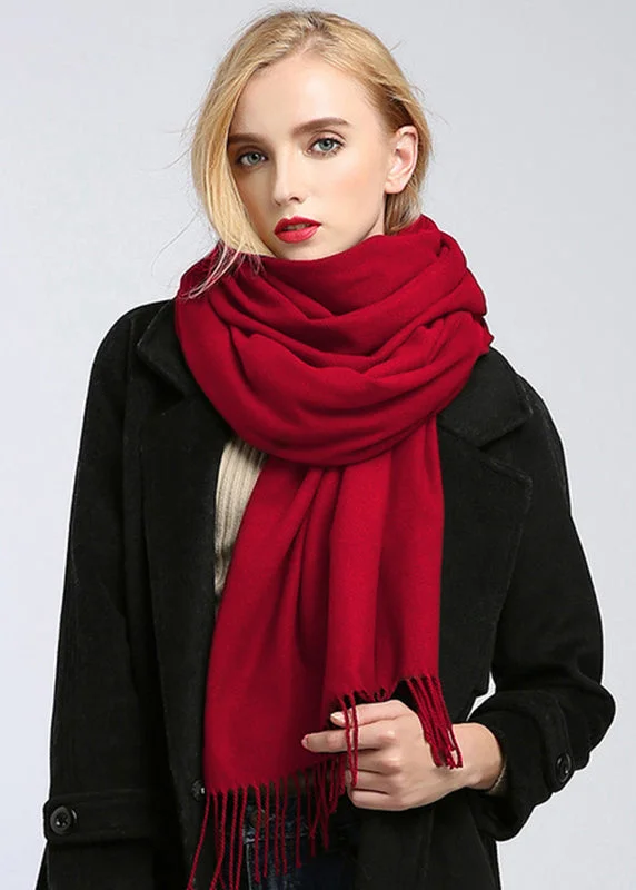 French Purple Tasseled Thick Warm Faux Cashmere Scarf - Image 3