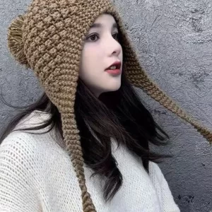 Chic Autumn And Winter Black Warm Knit Bonnie Hat